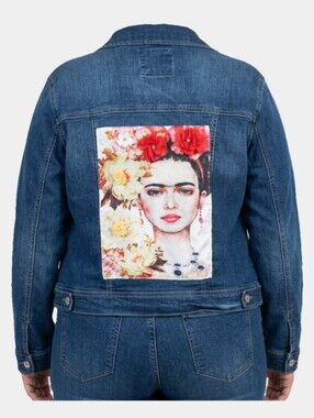 Frida Kahlo Upcycled Wax Jeans Long Sleeve Button Down Denim Jacket Size XXL